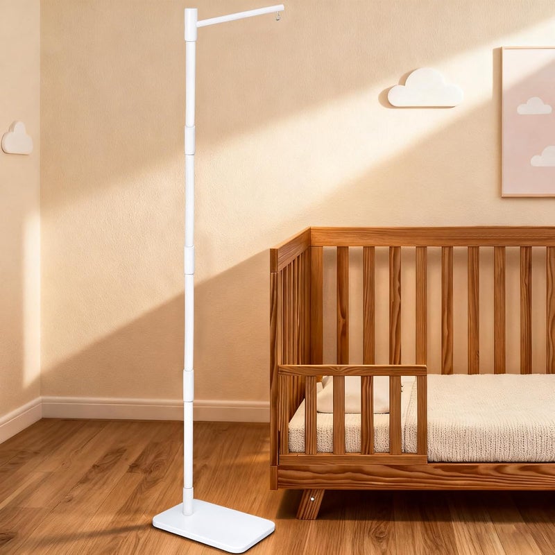 EBINGMIMA White Floor-Standing Crib Mobile Arm - 65" Baby Mobile Stand for Crib - Mobile Arm for Crib - 100% Beech Wood - Adjustable Mobile Hanger with Anti-Tip Base - Easy Assembly - Modern Nursery Decor - Image 1